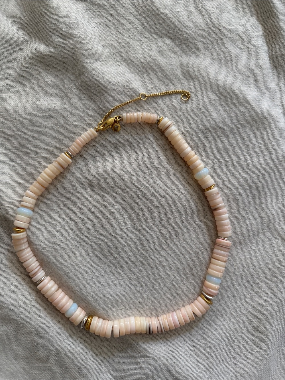 Madewell Light Pink Shell Disc Necklace with Gold Accents